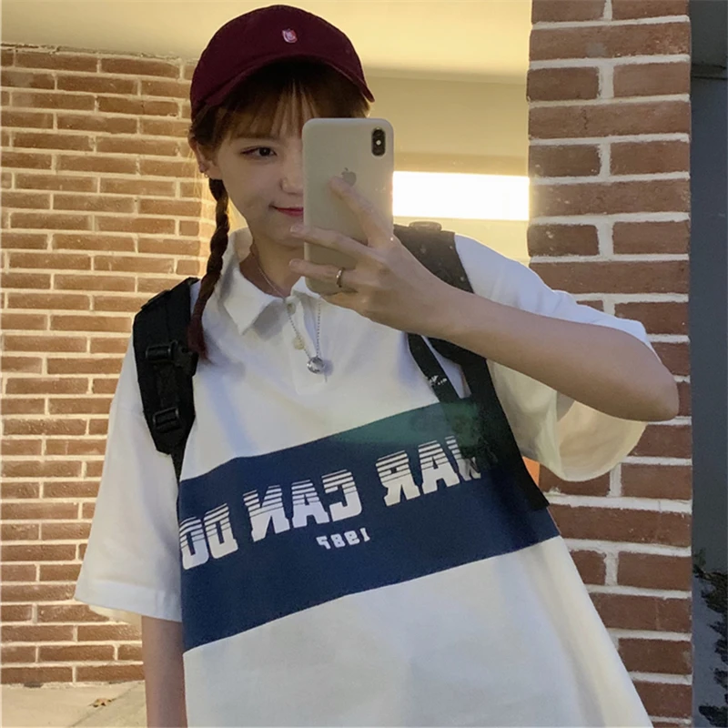

Рубашка-поло в японском стиле, футболка с коротким рукавом, женская дизайнерская нишевая Свободная рубашка в Корейском стиле, в стиле Харад...