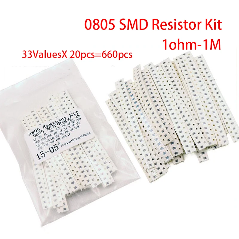 

33 Ценности X 20 шт. = 660 шт. набор образцов 0805 SMD резистор набор в ассортименте 1 Ом-1М Ом 1%