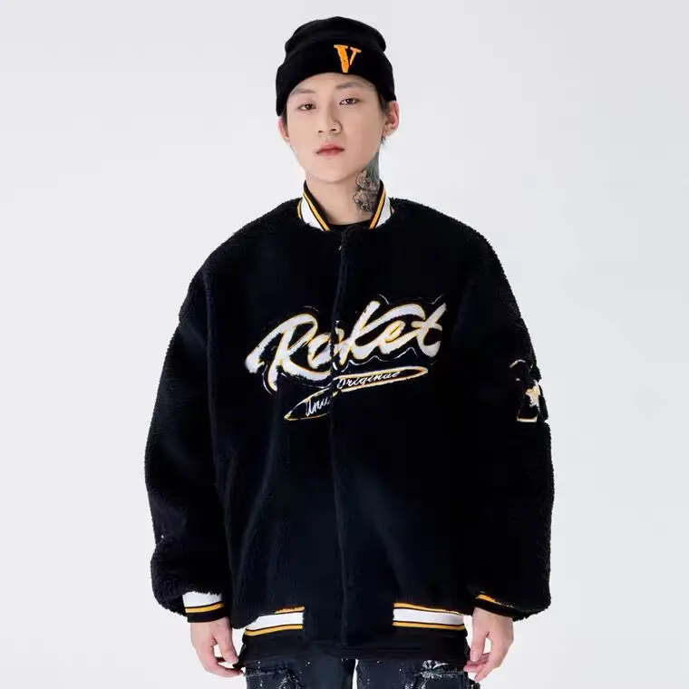 LACIBLE хип-хоп куртки из овечьей шерсти для мужчин Уличная Лоскутная Печать Толстая