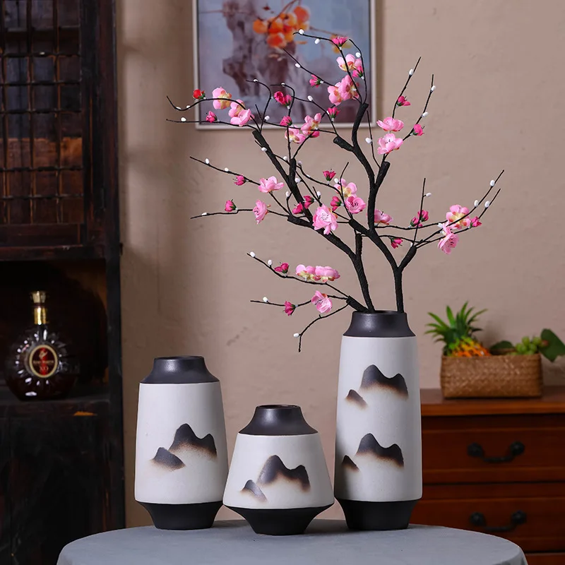 

Classic Ceramics Vase Vintage Landscape Painting Flower Pot Insert Study Furnishings Black Porcelain Crafts Vintage Home Decor
