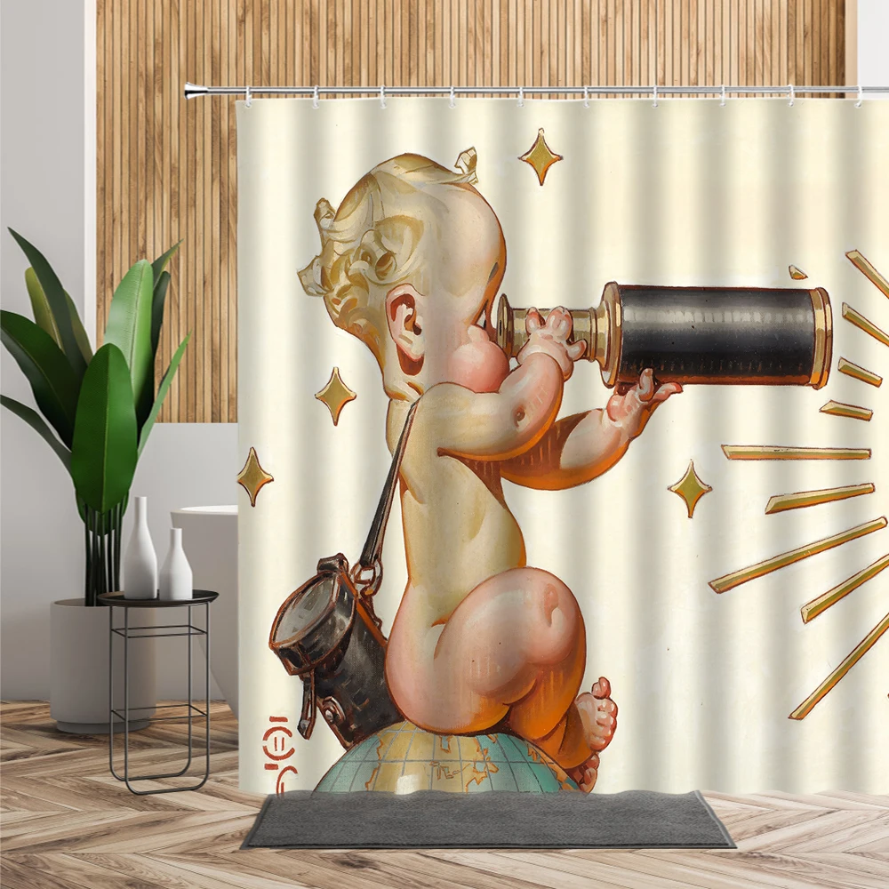 retro festival shower curtain set angel cow animal pattern bathroom decor easter living room wall cloth bathtub hanging curtains free global shipping