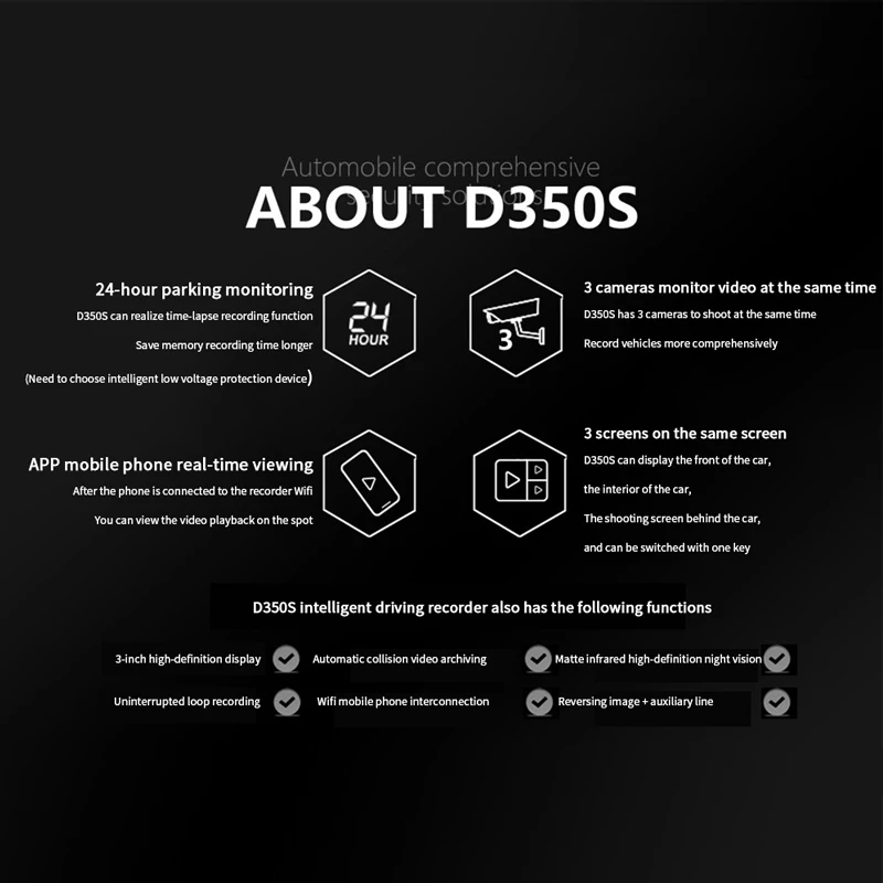 JADO D350S yi compact dash camera для вождения фронтальный и задний 1080P ночное видение HD три