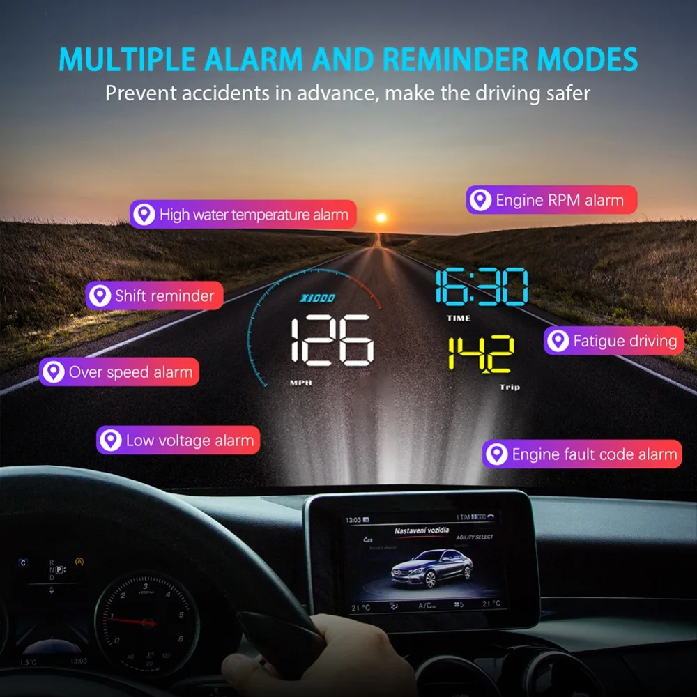Автомобильный HUD Дисплей OBD2 диагностический инструмент для устранения неисправностей проектор охранная сигнализация температура воды превышение скорости об/мин Напряжение