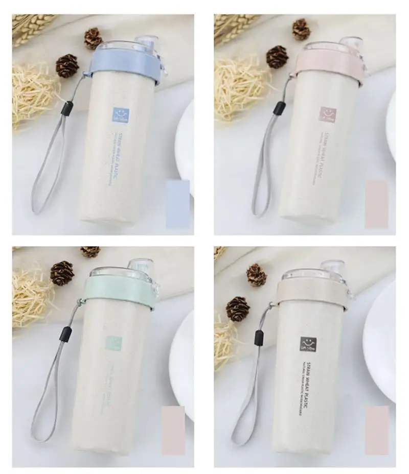 Экологичная непротекающая бутылка для воды из пшеницы питья с откидной крышкой