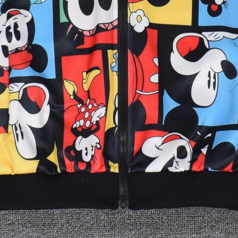 

Disney Baseball Uniform Women Mickey Pockets Plaid Loose Fashion Stand-up Collar Baseball Clothing Couple Pilot Jacket Coat Men