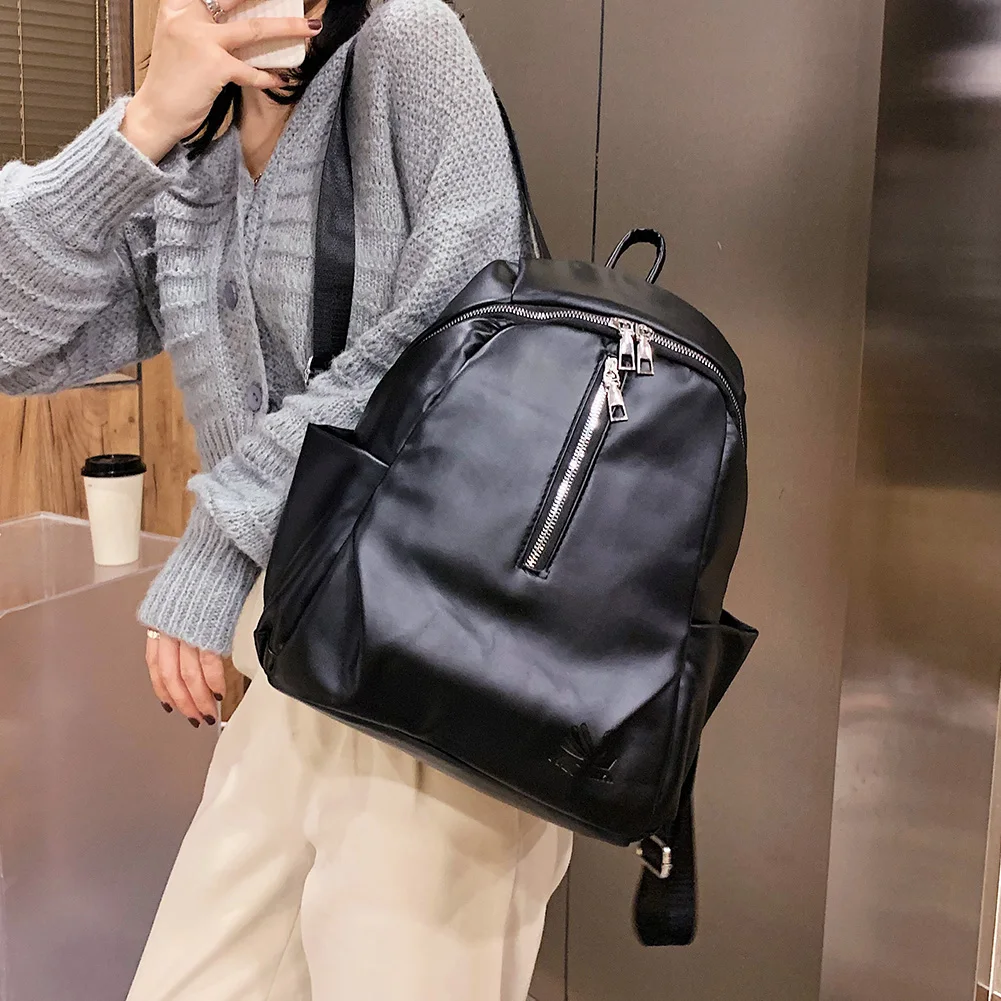 

Модный школьный ранец на ремне для женщин, однотонная Уличная Повседневная спортивная сумка из искусственной кожи с тройной молнией для ст...