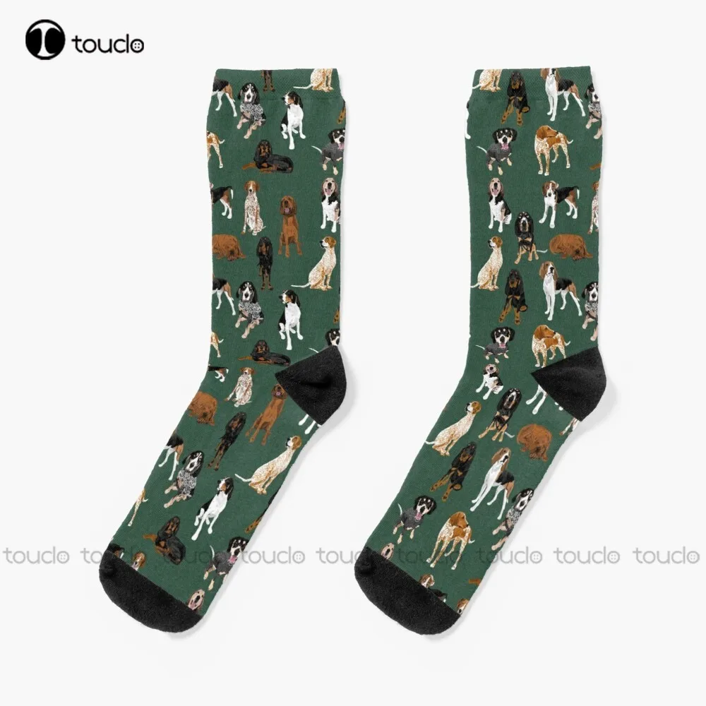 

Coonhounds On Green Socks Unisex Adult Teen Youth Socks Personalized Custom 360° Digital Print Hd High Quality Christmas Gift