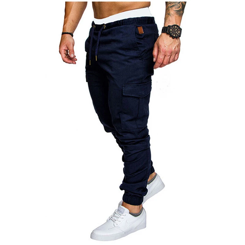 

Men's Solid With Muti Pockets Trousers Men Cotton Casual Pants Elastic Long Trousers Tether Plus Size 4XL Full Length Sweatpants