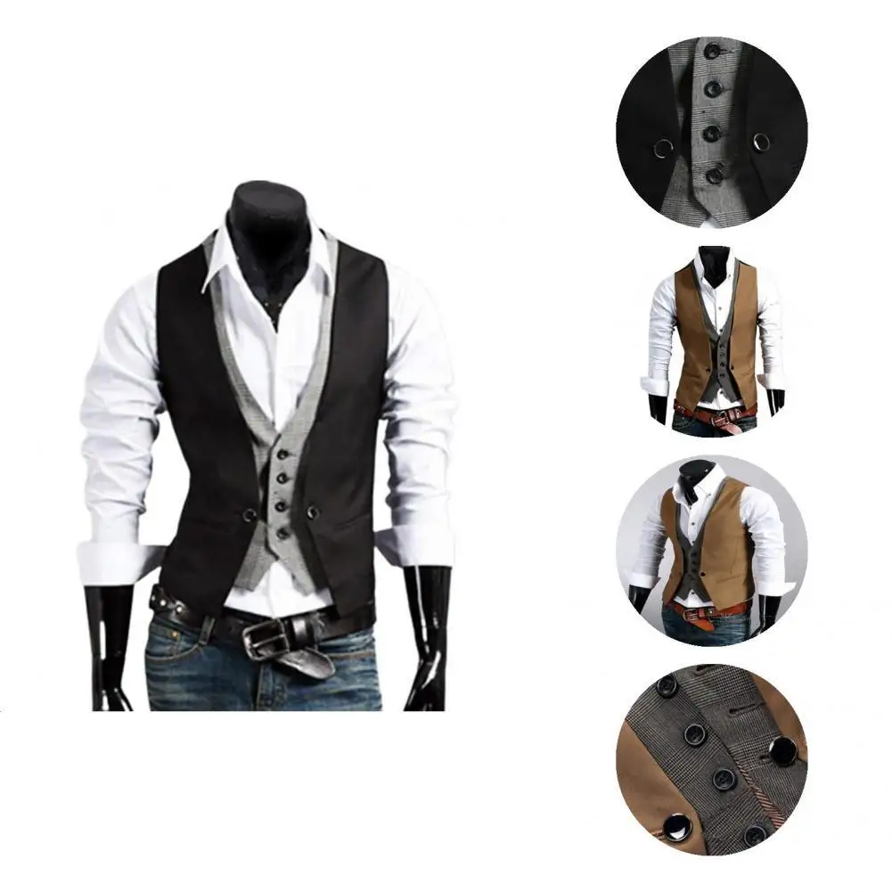 

Shrink Resistant Classic Fake Two Piece Gentlemen Suit Vest Soft Texture Dress Suit Vest Slim Fit for Party