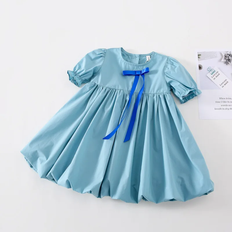 

Summer New Arrival Europe and America style hot selling short sleeve princess dress with bowknot for cute sweet baby girls