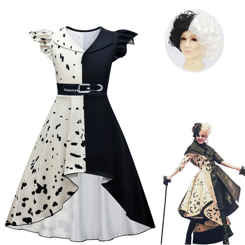 Костюмы на Хэллоуин из фильма для детей одежда девочек Косплей принцессы Cruella De Vil