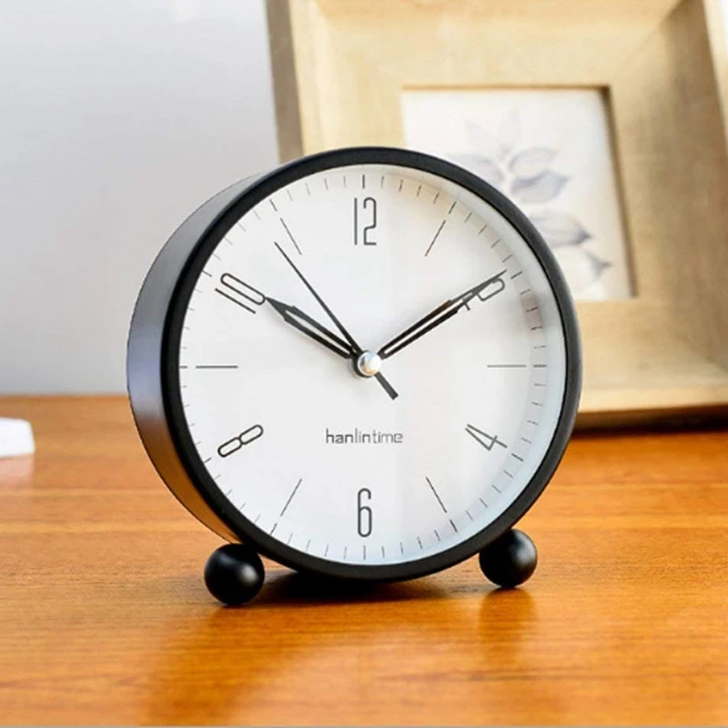 Hanlintime Analog Alarm Clock,Easy Set Small Desk Clock,Non 