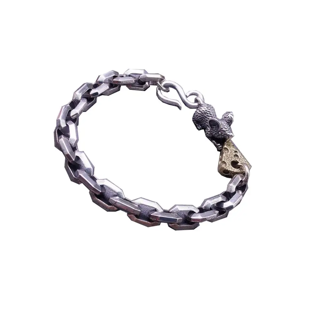 

[year of the rat 2020] the new retro rat and cheese bracelet 925 silver cool couple gift