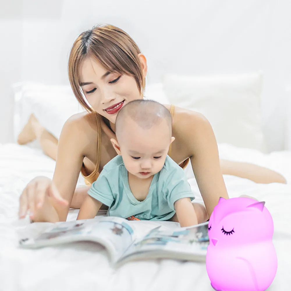 

Owl LED Night Light Touch Sensor Remote Control 9 Colors Dimmable Timer USB Rechargeable Silicone Bedside Lamp for Children Baby