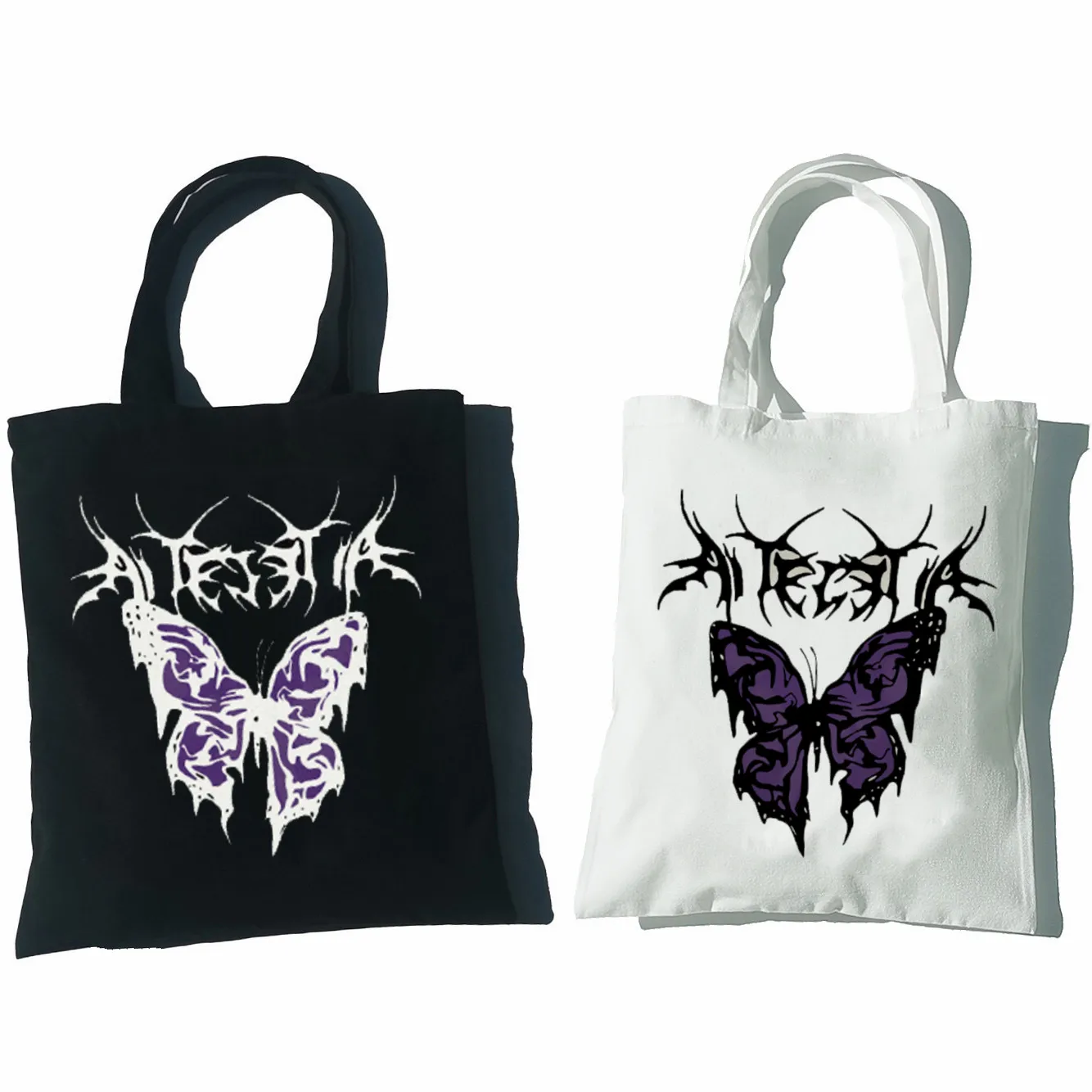 Women Female Goth Butterfly Harajuku Ladies Casual Shoulder Black Tote Bag Handbag bolsa plegable para la compra | Багаж и сумки