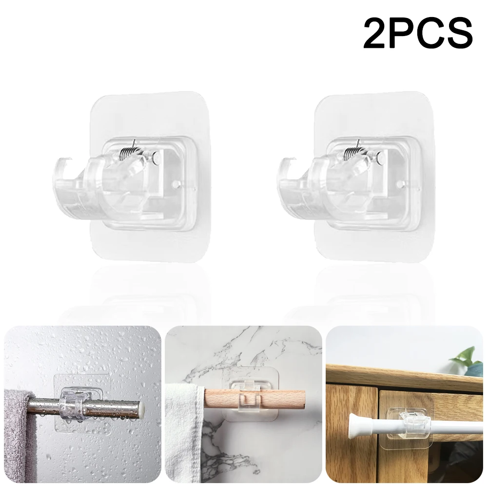 

2Pcs Curtain Rod Bracket Hooks Seamless Adjustable Clear Wall Bracket Self Adhesive Rods Hanger for Home 5KG Bearing Weight