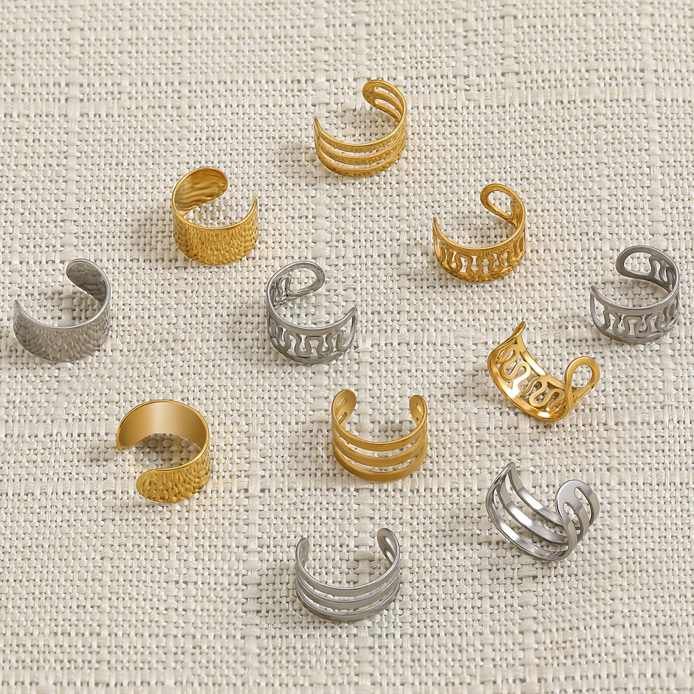 

Punk Gold Silver Color Stainless Steel Clip on Earrings Ear Cuffs for Women No Piercing Cartilage Earrings Vintage Jewelry