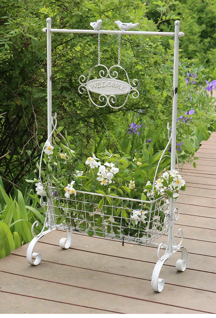 

Rustic Outdoor Wedding Party Table Centerpieces Iron Flower Stand For Garden Shop Window Flower Basket Welcome Sign Store