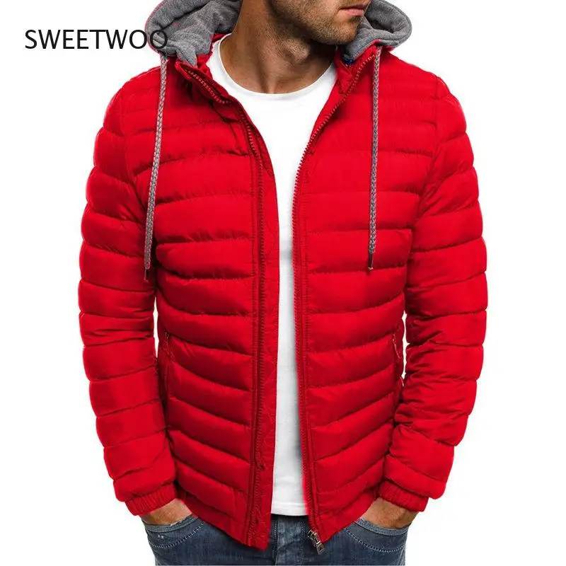 Winter Cotton Men's Down Jacket Hooded Long Sleeve Cardigan Zipper Pockets Solid Thick Fashion Casual Down Jacket