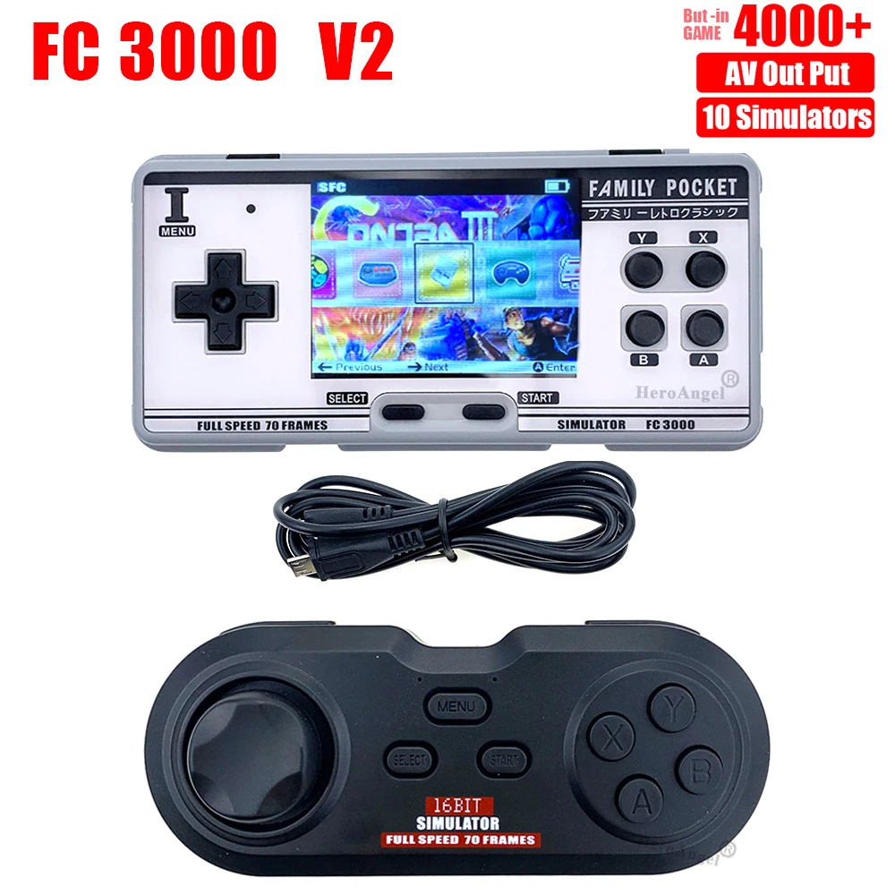 Семейная карманная Классическая портативная игровая консоль FC3000 V2 2G ROM 4000 + игр 10