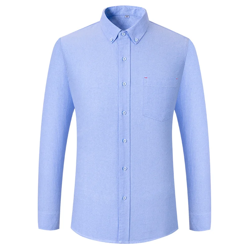 S-6XL New 100% Cotton Oxford Plaid Shirts For Mens Long Sleeve Cotton Casual White Dress Shirts Man Regular-Fit Men Social Shirt
