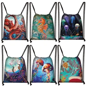 Рюкзак Seahorse с изображением Медузы осьминога для женщин и мужчин, сумки для хранения для путешествий, держатель для обуви для мальчиков и девочек, сумка на шнурке, сумка для книг, подарок