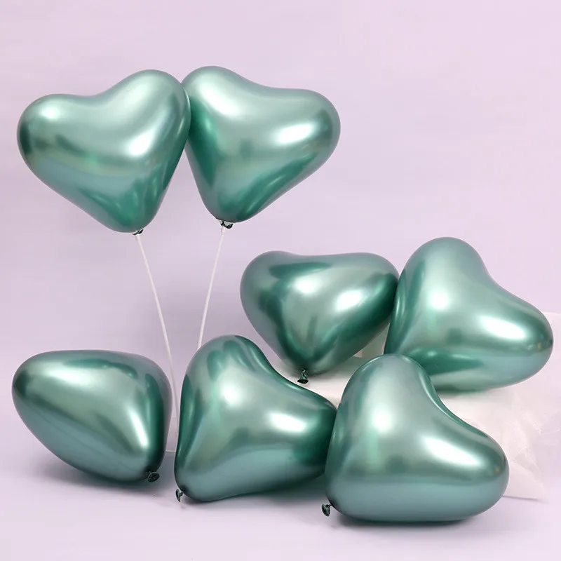 

50 pcs 2.2g 10 inch Metallic Heart Balloons Shiny Chrome Tying Twist Latex balloon Birthday Wedding decoration Valentine's Day