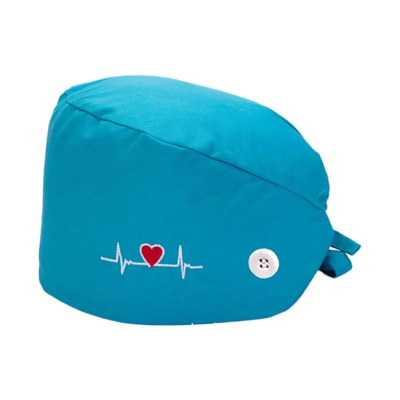 

37 Colors Working Scrub Cap with Protect Ears Button Headband Print Bouffant Hat