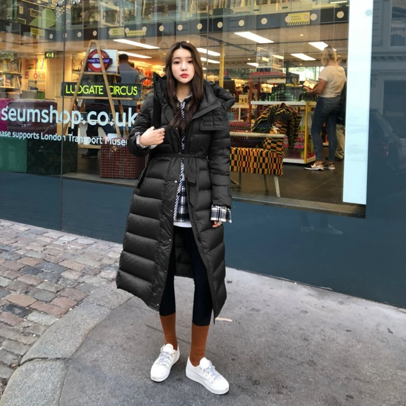 Женское длинное пальто на утином пуху теплая куртка белом 2019|Женские пуховики| |