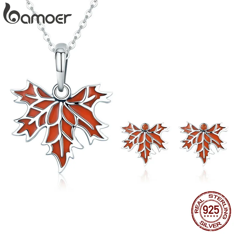 BAMOER, Настоящее серебро 925 пробы, осенние листья кленового дерева, ожерелье, серьги, ювелирный набор, Стерлинговое Серебро, ювелирное изделие, подарок