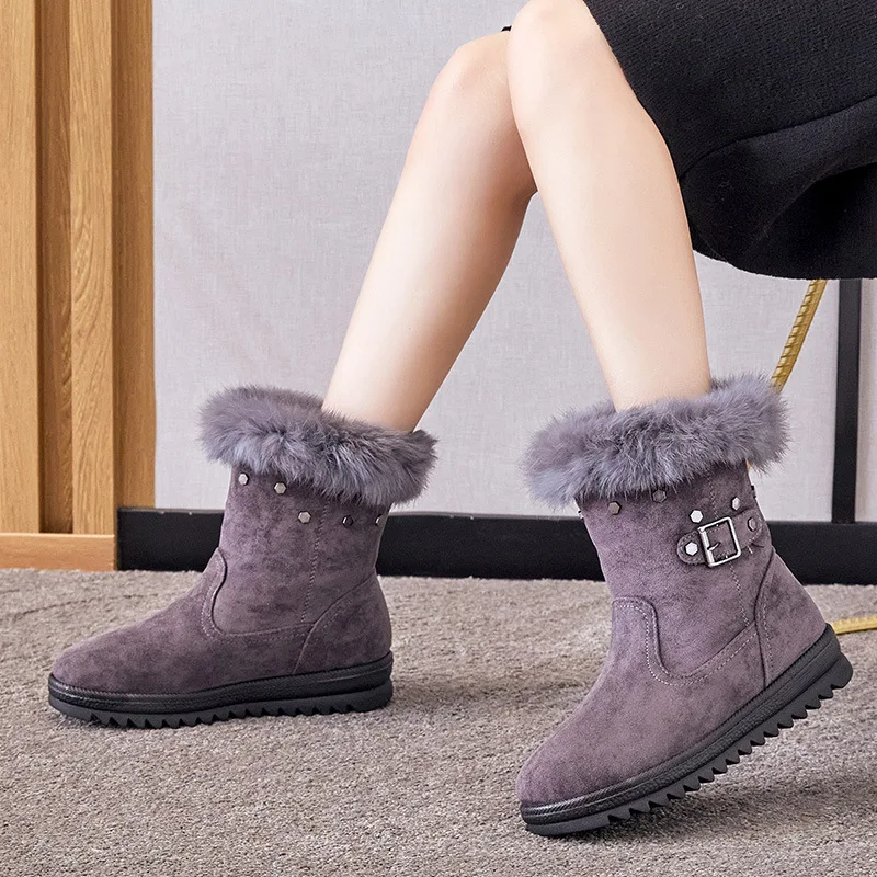 

Snow boots winter plus velvet to keep warm women's cotton shoes real rabbit fur in the tube thickened Martin boots large size