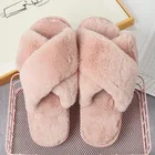 SHUJIN 2021 зимние женские домашние тапочки из искусственного меха теплая обувь на плоской подошве женские домашние меховые шлепанцы с перекрестными ремешками женские тапочки оптовая продажа