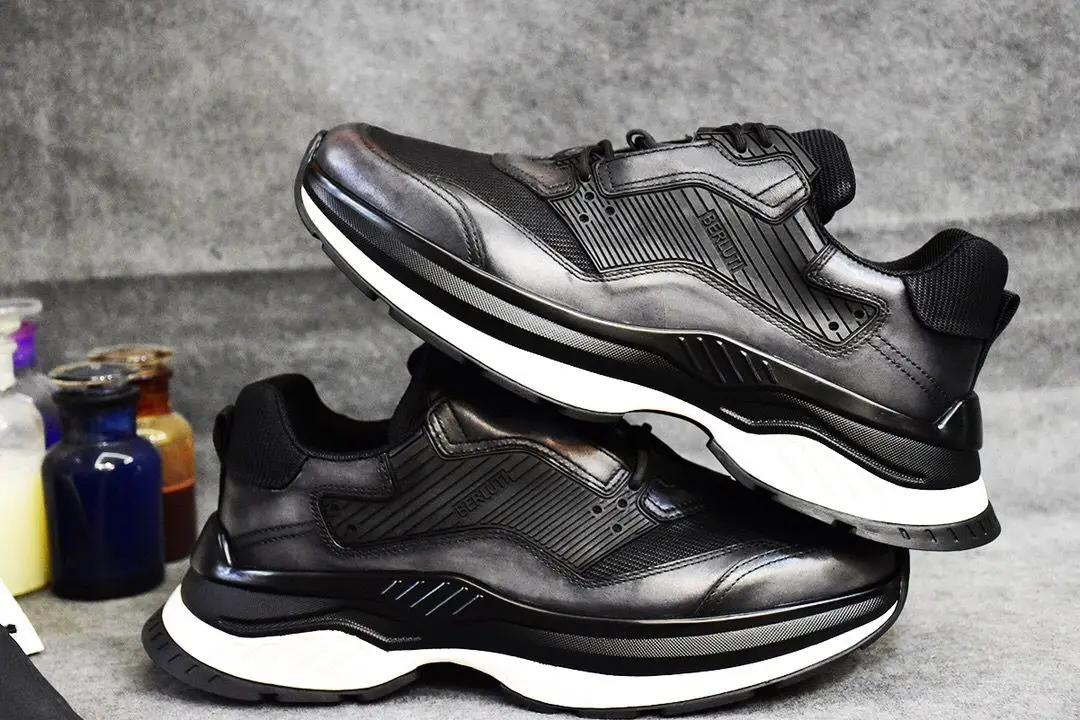 

B men's leather stitching men's shoes trendy fashion handmade leather sneakers men's comfortable breathable shoes men