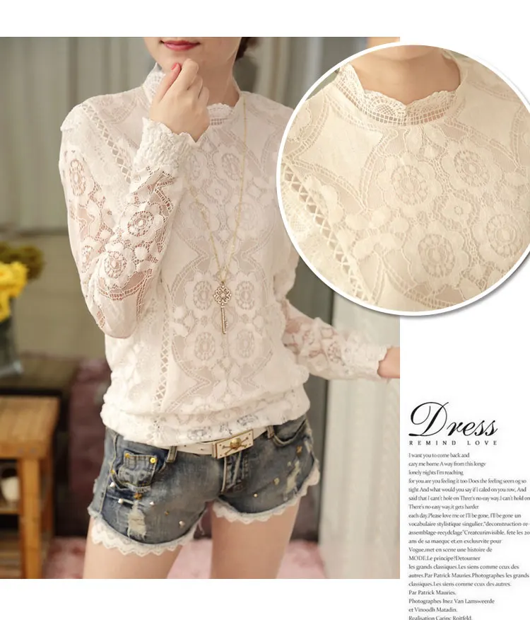 

Women's Blouse Lace Shirt Office Lady Blouses Solid Summer New Slim Fashion Casual Blusas Net Yarn Hollow Top Houthion
