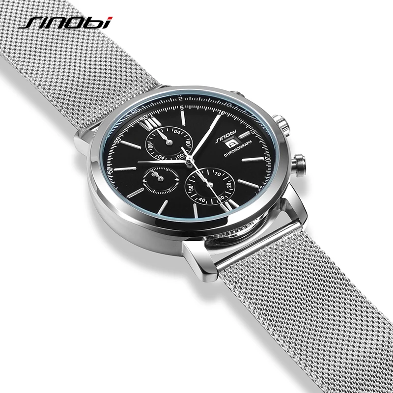 

SINOBI Stopwatch Men's Watch Stainless Steel Smart Watch Men Sport Quartz Wrist Watch Waterproof Top Brand Fashion Casual Clock