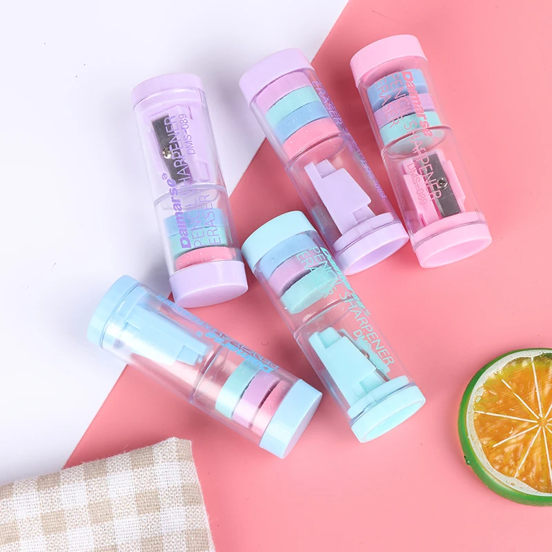 

Точилка для карандашей с 4 ластиками, кавайная точилка для карандашей для девочек, подарки, товары для школы, корейские канцелярские принадл...