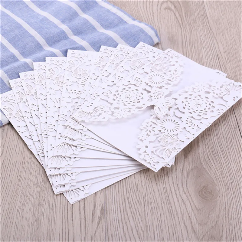 10 шт Вертикальные пригласительные комплекты открыток с лазерной гравировкой и