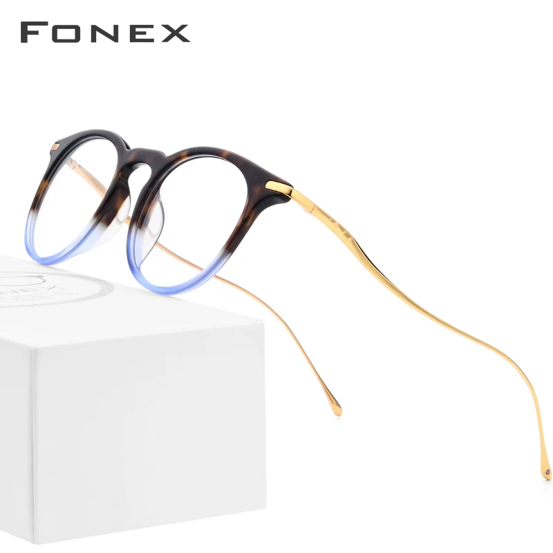 FONEX, титановые ацетатные очки, мужские, по рецепту, Ретро стиль, оптические очки, оправа для женщин, Ретро стиль, круглые очки для близорукости, 857