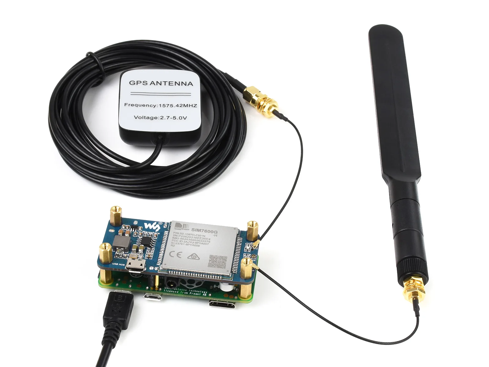 SIM7600G-H 4G шляпа (B) RPi плата расширения Тип B глобальная лента совместимый с 4G/3G/2G ГНСС