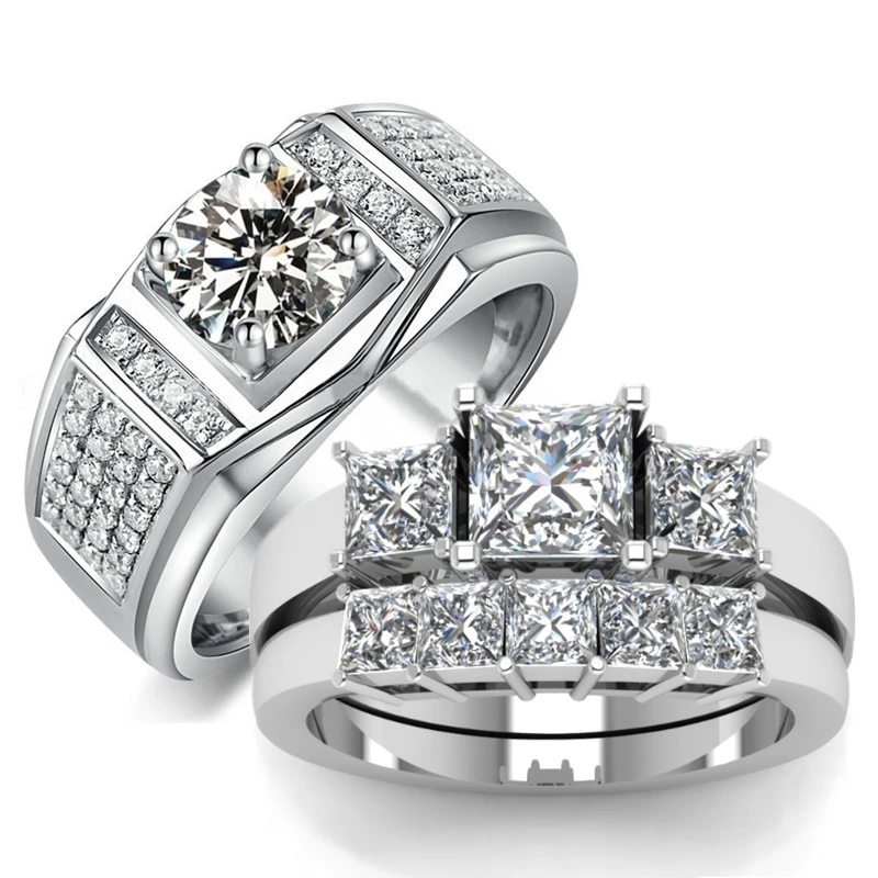 Мужские и женские кольца Стразы серебряного цвета набор аксессуаров подарок на