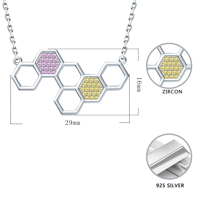

925 Sterling Silver Chemical Formula Pendant Chain Zircon Serotonin Molecular Structure Necklace for Women 2020 Fine Jewelry