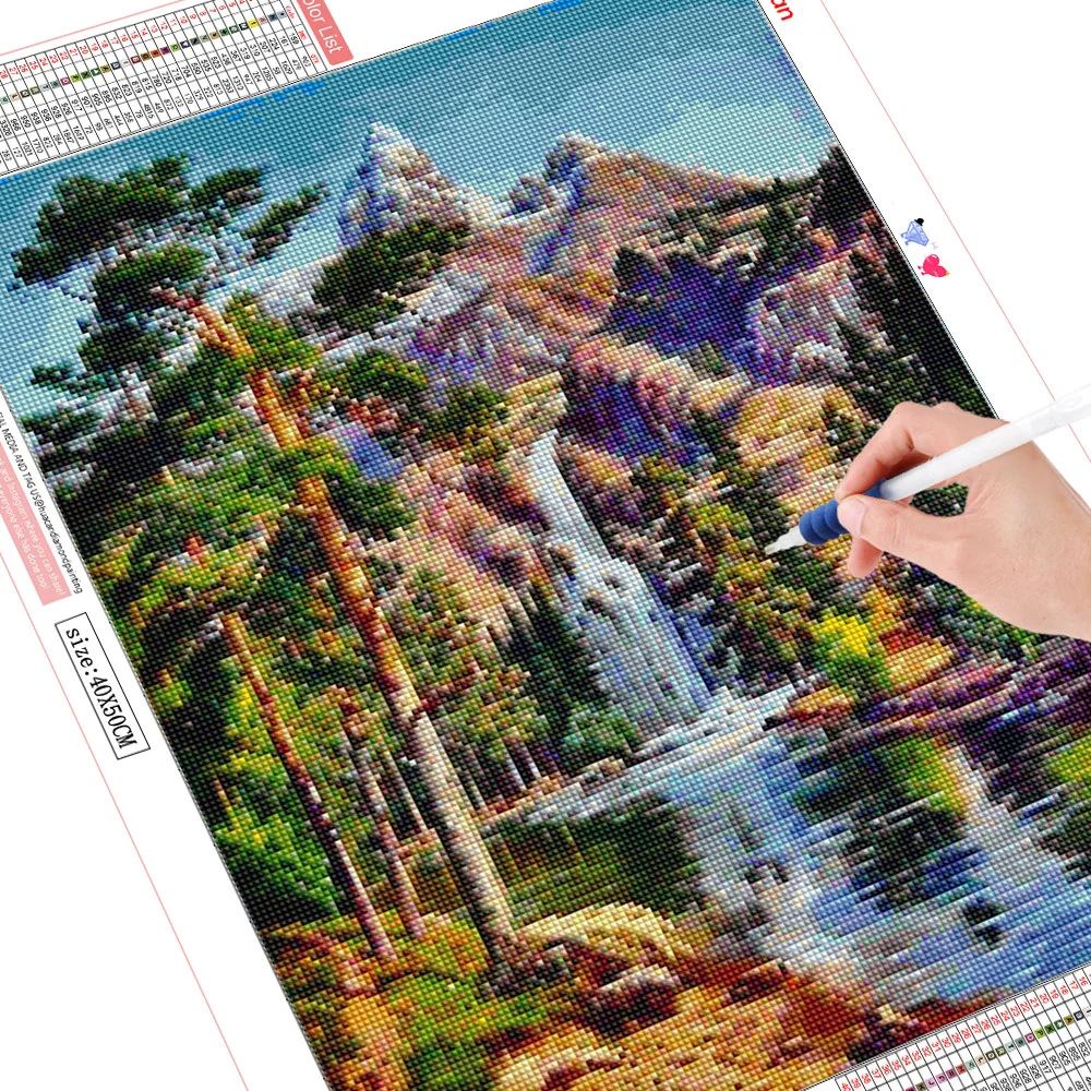 HUACAN полностью квадратная Бриллиантовая мозаика пейзаж Алмазная картина водопад