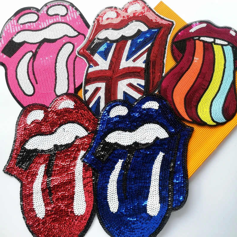 

embroidery sequined mouth patch,tongue badges,sew on appliques,patches for clothing JW-215