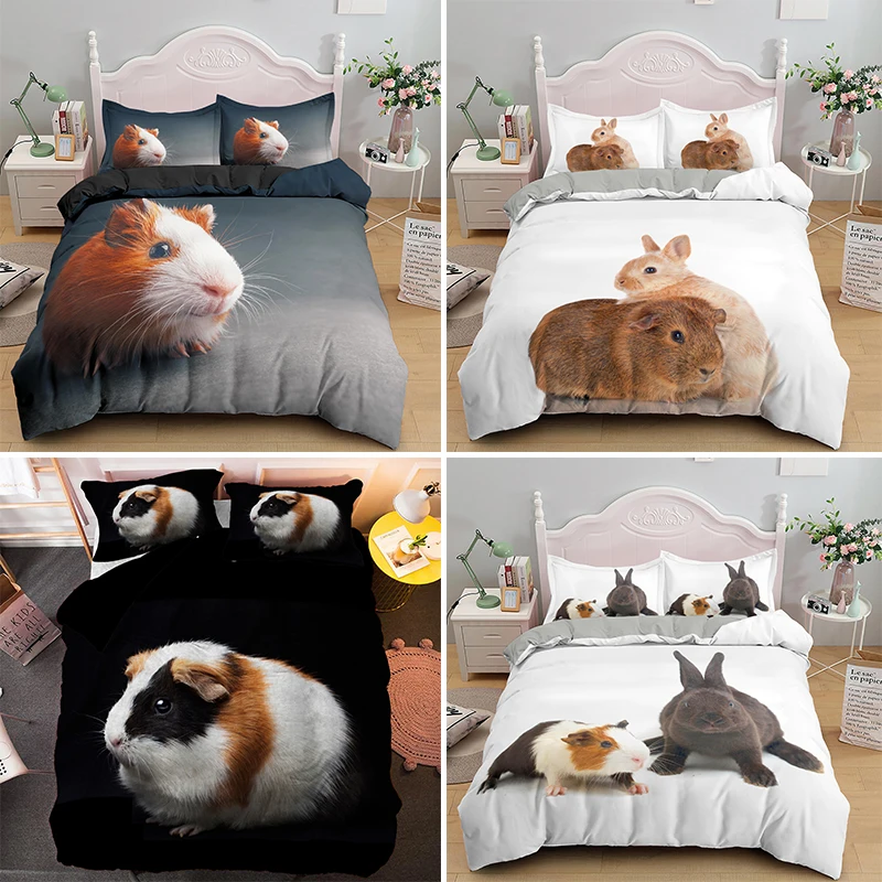 

Funny Guinea Pig Bedding Sets Duvet Cover With Pillow Case 2/3Pcs Single Twin Full Queen King Size Bedclothes Home Textile