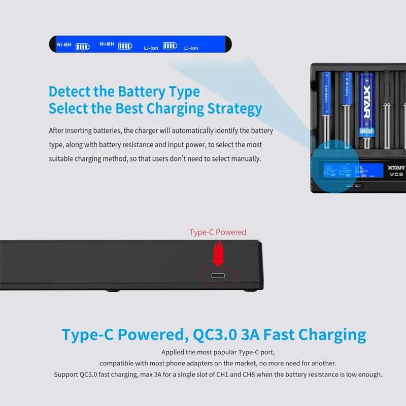 xtar aaa aa batery charger vc8 vc4 vc4s display charger charge li ion battery 10400 26650 20700 21700 18650 battery charger free global shipping