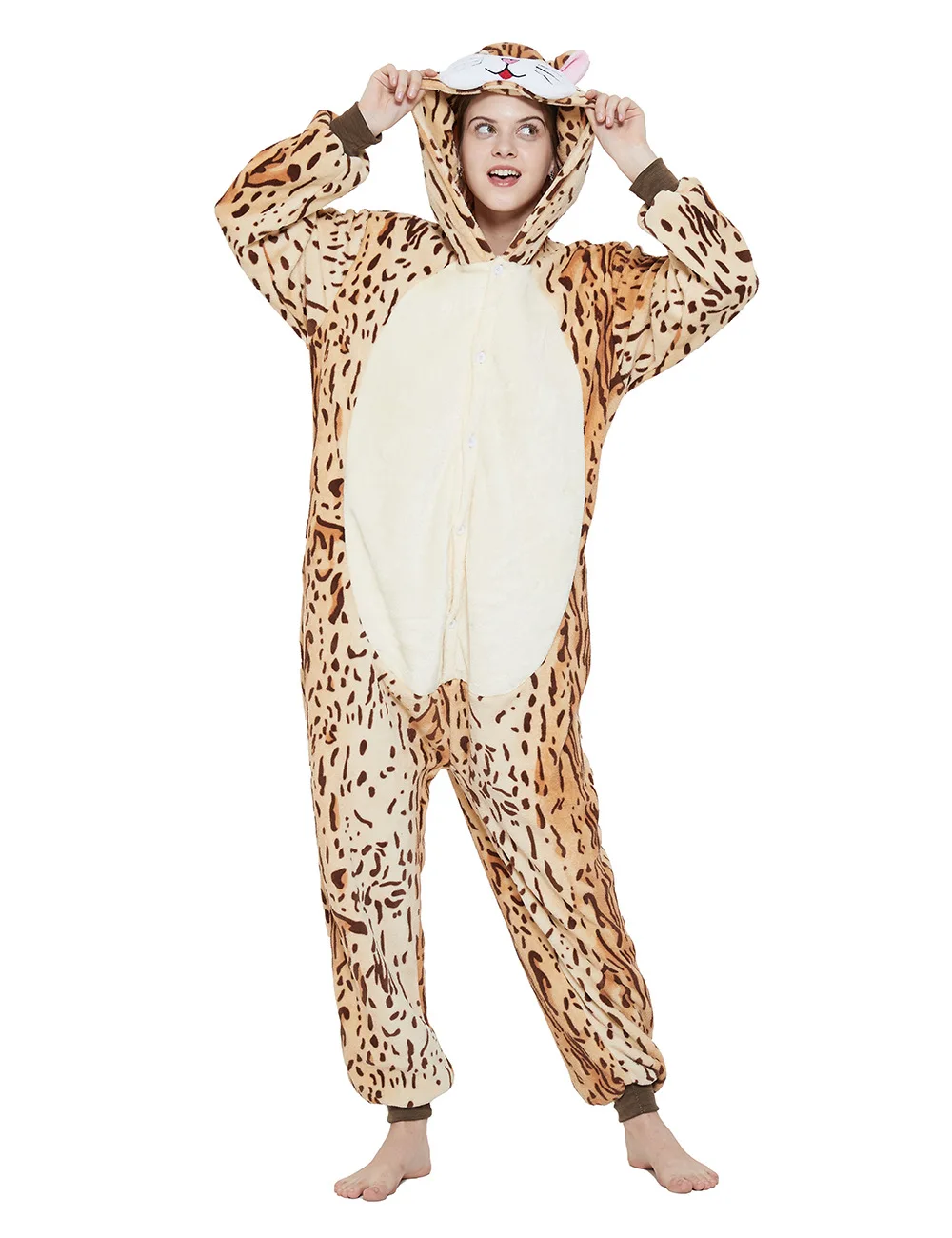 Women Animal Onesies Pajamas Leopard Print Cat Kigurumi Women's Homewear for Winter