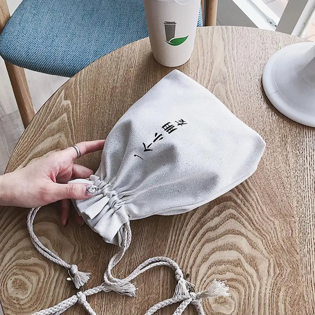 Женская сумка ведро с завязками через плечо простая Холщовая Сумка принтом на