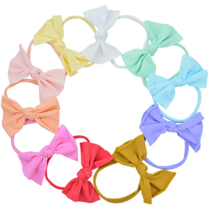 

1PC Retail 2021 New 3.5" Big Solid Candy Color Hair Bow Elastic Nylon Headband Hairbands Spring Photography Hair Accessories