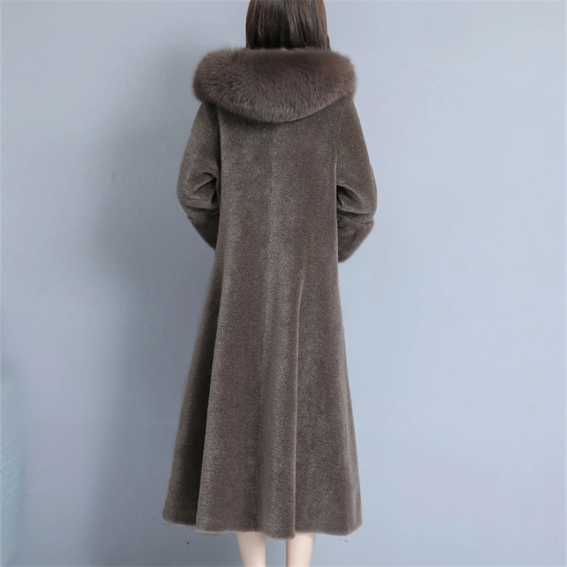 M-4XL Женское зимнее пальто с капюшоном большой меховой воротник длинное меховое
