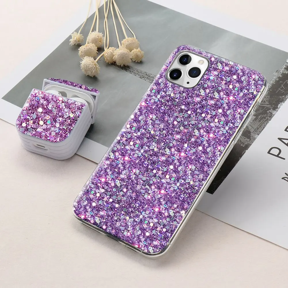 Чехол для IPhone 12 Mini 11 Pro Xr Xs Max X 8 7 Plus 6 6s 5 5s SE 2020 с блестками чехол Apple Airpods 1 2 |